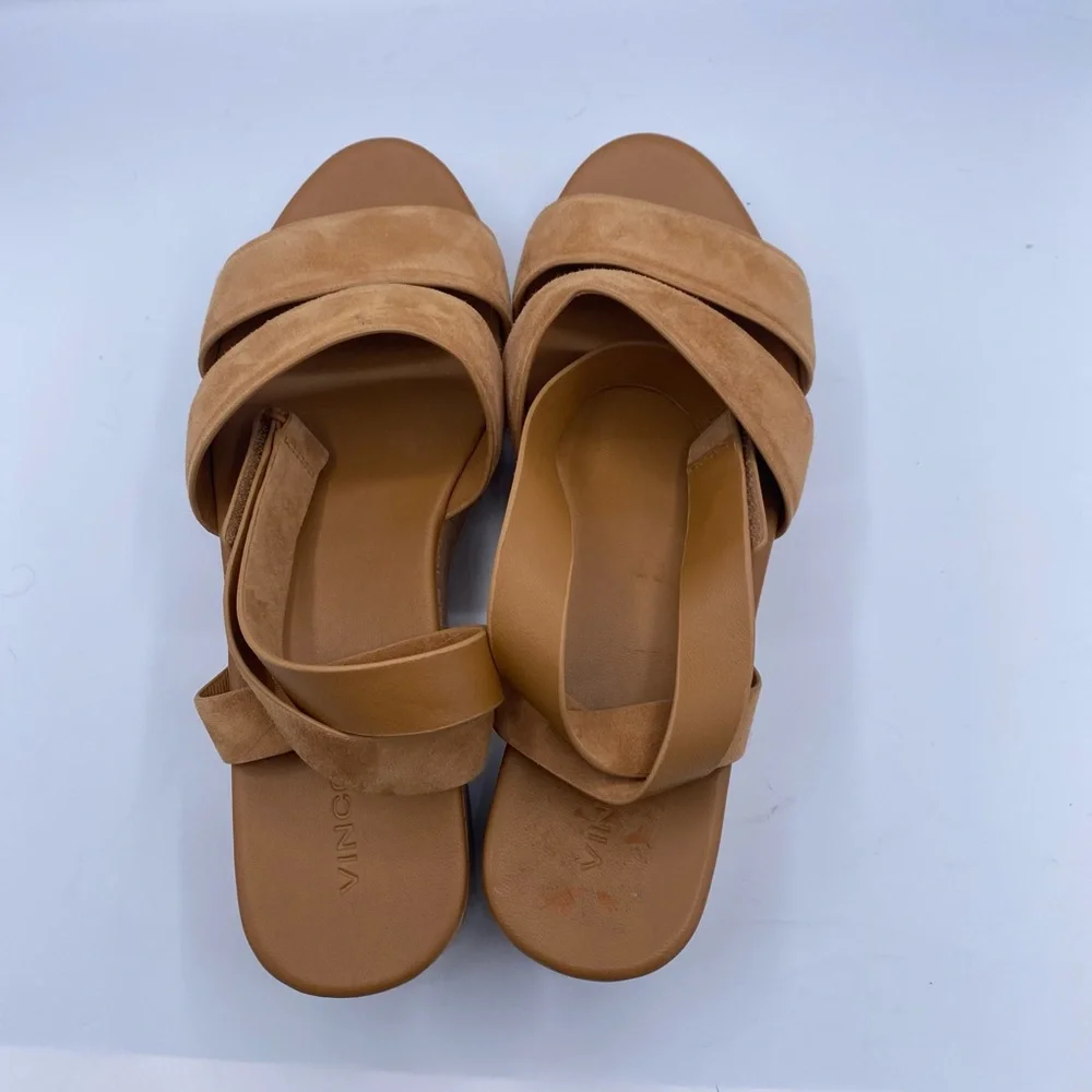 Vince Tan Jet Suede Leather‎ Chunky Platform Cork Woman’s Sandals Size 10
